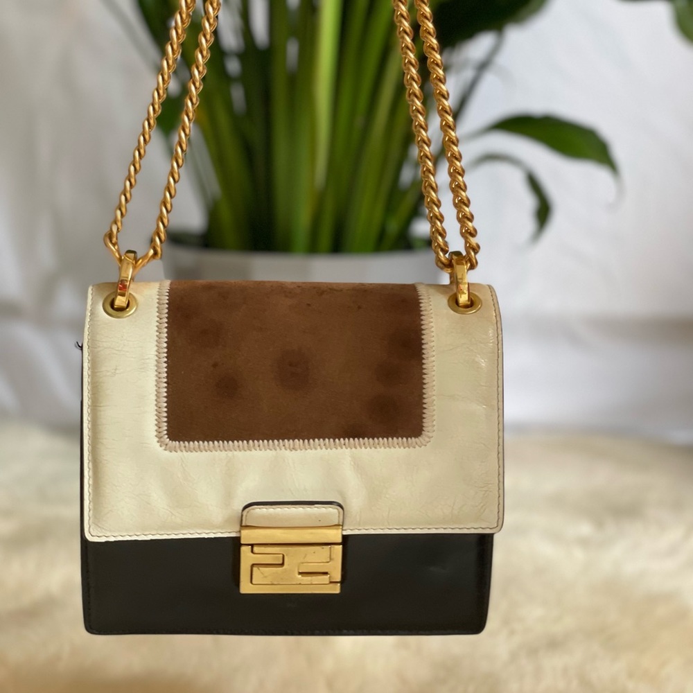 Glossy Lambskin Chamois Embossed Small Kan U Bag Black Rovere Multicolor